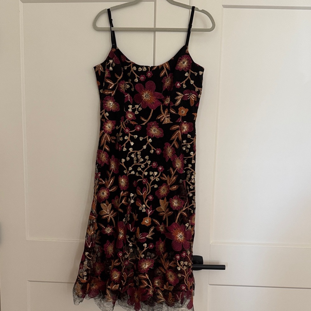 Dress the Population Black and Red Floral Midi Dress